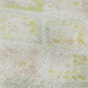 HomeRoots 8' Washable Round Rug in Pink, Lime Green & Ivory - Modern Geometric Design with UV Protection 684037