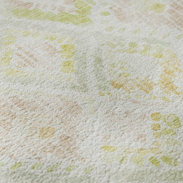 HomeRoots 8' Washable Round Rug in Pink, Lime Green & Ivory - Modern Geometric Design with UV Protection 684037