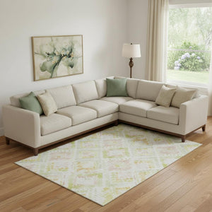HomeRoots 9' Vibrant Pink, Lime Green & Ivory Geometric Washable Area Rug with UV Protection for Homes 684039