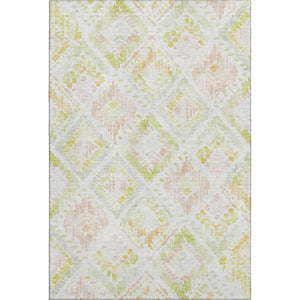 HomeRoots 9' Vibrant Pink, Lime Green & Ivory Geometric Washable Area Rug with UV Protection for Homes 684039