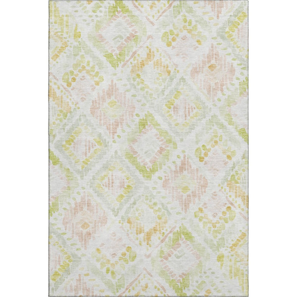 HomeRoots 9' Vibrant Pink, Lime Green & Ivory Geometric Washable Area Rug with UV Protection for Homes 684039