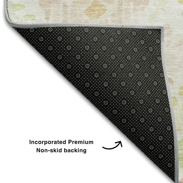 HomeRoots 9' Vibrant Pink, Lime Green & Ivory Geometric Washable Area Rug with UV Protection for Homes 684039