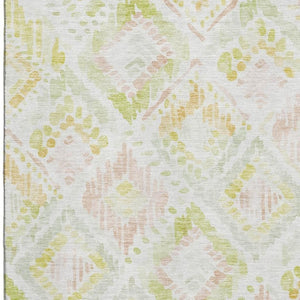 HomeRoots 9' Vibrant Pink, Lime Green & Ivory Geometric Washable Area Rug with UV Protection for Homes 684039