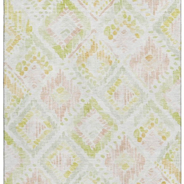 HomeRoots 9' Vibrant Pink, Lime Green & Ivory Geometric Washable Area Rug with UV Protection for Homes 684039