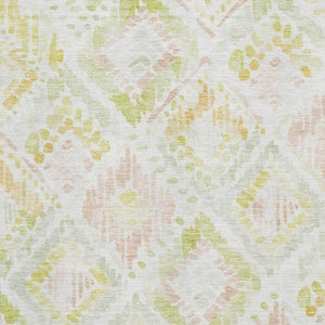 HomeRoots 10' Geometric Washable Area Rug in Pink, Lime Green & Ivory - UV Protected, Stain Resistant Design 684040