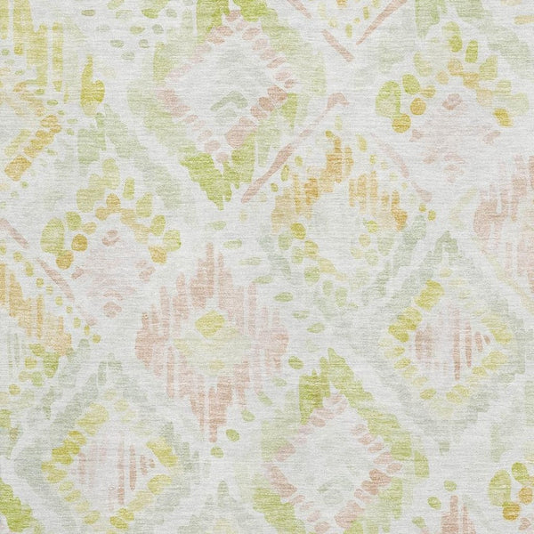 HomeRoots 10' Geometric Washable Area Rug in Pink, Lime Green & Ivory - UV Protected, Stain Resistant Design 684040