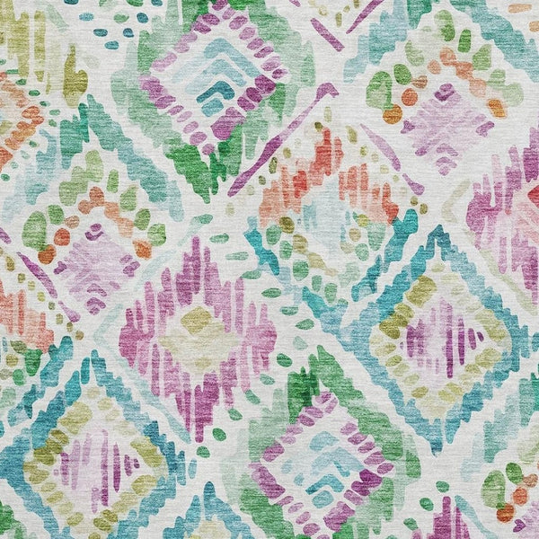 HomeRoots 5' X 8' Teal Ivory Green Purple Geometric Washable Area Rug with UV Protection for Homes & Kids 684042