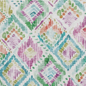 HomeRoots 8' X 10' Geometric Washable Area Rug in Teal, Ivory, Green & Purple - Durable, UV-Protected Design 684044