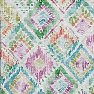 HomeRoots 9' X 12' Bold Teal, Ivory, Green & Purple Geometric Washable Area Rug with UV Protection & Comfort 684045