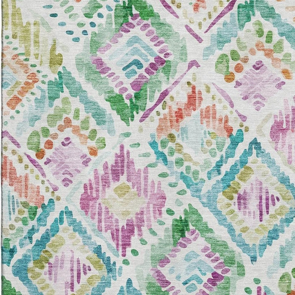 HomeRoots 9' X 12' Bold Teal, Ivory, Green & Purple Geometric Washable Area Rug with UV Protection & Comfort 684045