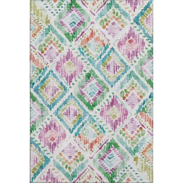 HomeRoots 10' X 14' Washable Geometric Area Rug in Teal, Ivory, Green & Purple - UV Protected & Stain Resistant 684046