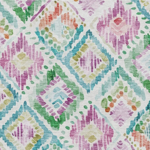 HomeRoots 10' X 14' Washable Geometric Area Rug in Teal, Ivory, Green & Purple - UV Protected & Stain Resistant 684046
