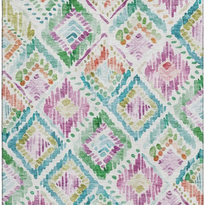 HomeRoots 10' X 14' Washable Geometric Area Rug in Teal, Ivory, Green & Purple - UV Protected & Stain Resistant 684046