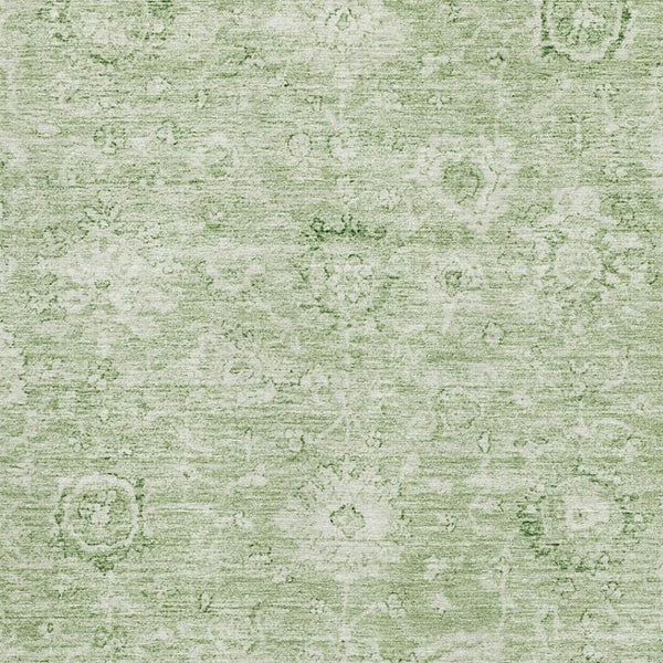 HomeRoots 5' X 8' Artichoke Green Damask Area Rug - Washable, UV Protected, Stylish & Durable for High-Traffic Areas 684048