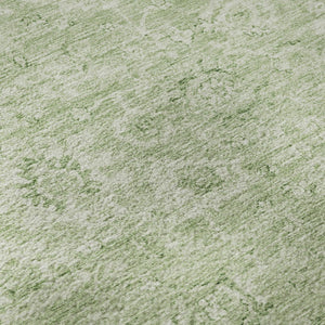 HomeRoots 8' Artichoke Green & Ivory Damask Round Rug - Washable, UV Protected, Perfect for Busy Homes! 684049