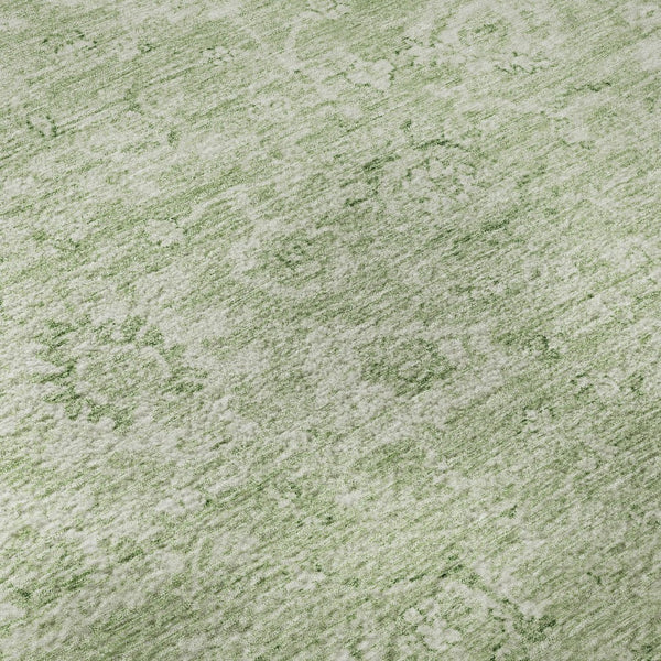 HomeRoots 8' Artichoke Green & Ivory Damask Round Rug - Washable, UV Protected, Perfect for Busy Homes! 684049