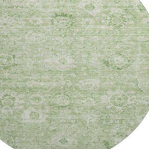 HomeRoots 8' Artichoke Green & Ivory Damask Round Rug - Washable, UV Protected, Perfect for Busy Homes! 684049