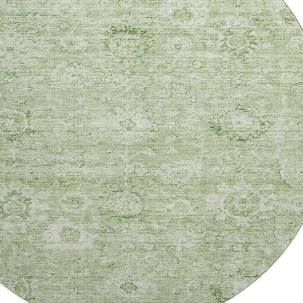HomeRoots 8' Artichoke Green & Ivory Damask Round Rug - Washable, UV Protected, Perfect for Busy Homes! 684049