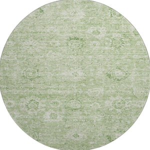 HomeRoots 8' Artichoke Green & Ivory Damask Round Rug - Washable, UV Protected, Perfect for Busy Homes! 684049