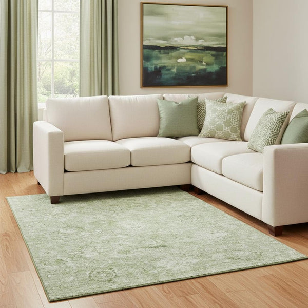 HomeRoots 8' X 10' Artichoke Green Damask Area Rug - Washable, UV Protected, Durable for Busy Homes & Style 684050