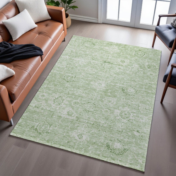 HomeRoots 8' X 10' Artichoke Green Damask Area Rug - Washable, UV Protected, Durable for Busy Homes & Style 684050