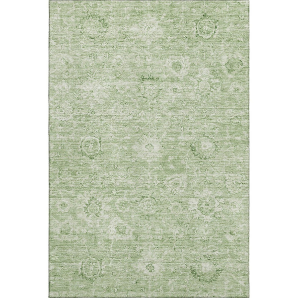 HomeRoots 9' x 12' Artichoke Green Damask Area Rug - Washable, UV Protected, Elegant & Durable for Homes 684051