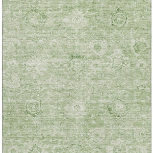 HomeRoots 9' x 12' Artichoke Green Damask Area Rug - Washable, UV Protected, Elegant & Durable for Homes 684051