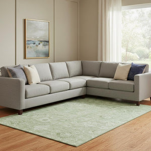 HomeRoots 10' X 14' Timeless Artichoke Green & Ivory Damask Area Rug - Stain Resistant, UV Protected, Durable Design 684052