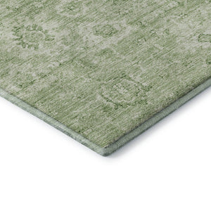 HomeRoots 10' X 14' Timeless Artichoke Green & Ivory Damask Area Rug - Stain Resistant, UV Protected, Durable Design 684052