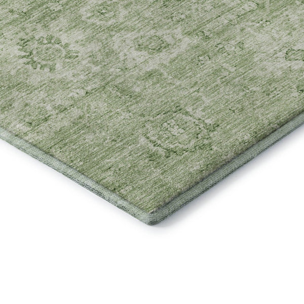 HomeRoots 10' X 14' Timeless Artichoke Green & Ivory Damask Area Rug - Stain Resistant, UV Protected, Durable Design 684052