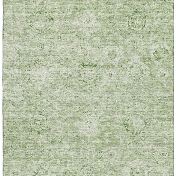 HomeRoots 10' X 14' Timeless Artichoke Green & Ivory Damask Area Rug - Stain Resistant, UV Protected, Durable Design 684052