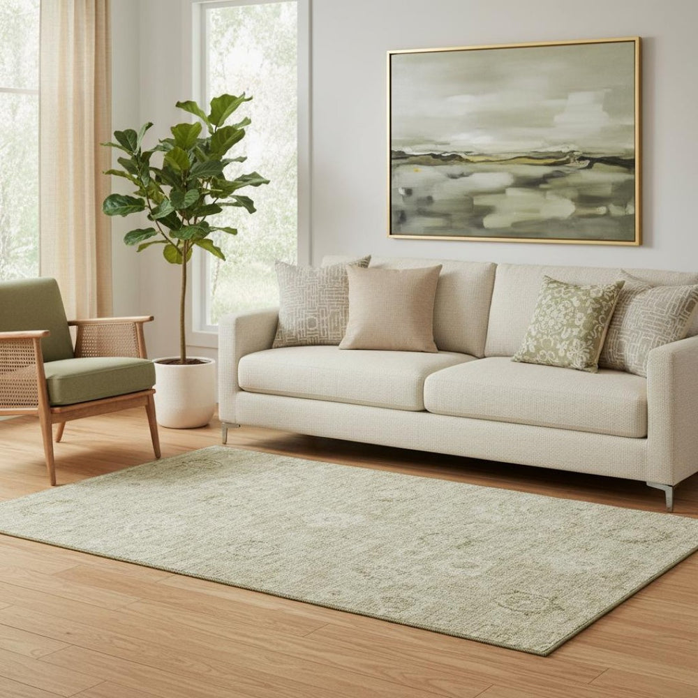 HomeRoots 5' X 8' Beige and Brown Damask Area Rug - Stylish, Washable, UV-Protected, Perfect for Any Space! 684054