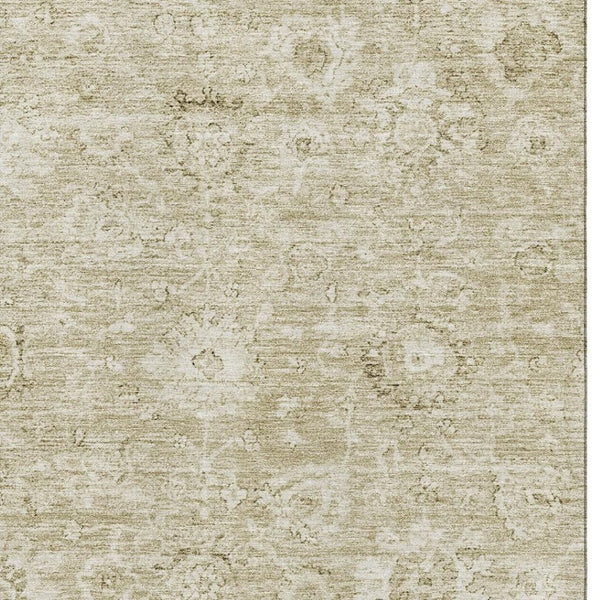 HomeRoots 5' X 8' Beige and Brown Damask Area Rug - Stylish, Washable, UV-Protected, Perfect for Any Space! 684054