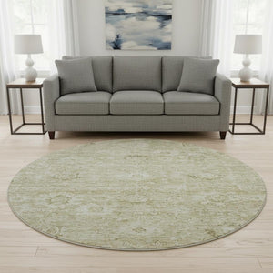 HomeRoots 8' Beige and Brown Damask Washable Round Rug - Durable, UV-Protected, Stylish for Indoor & Outdoor Use 684055