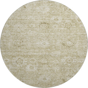 HomeRoots 8' Beige and Brown Damask Washable Round Rug - Durable, UV-Protected, Stylish for Indoor & Outdoor Use 684055