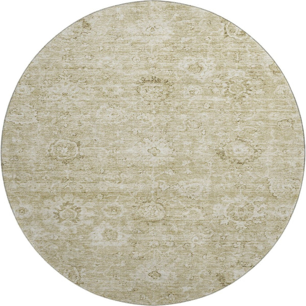 HomeRoots 8' Beige and Brown Damask Washable Round Rug - Durable, UV-Protected, Stylish for Indoor & Outdoor Use 684055