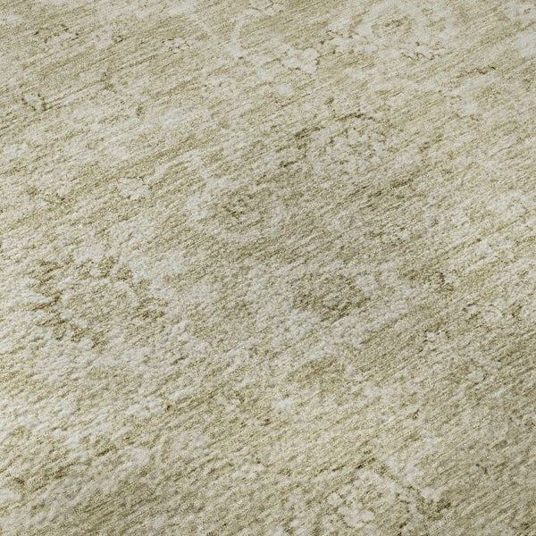 HomeRoots 8' Beige and Brown Damask Washable Round Rug - Durable, UV-Protected, Stylish for Indoor & Outdoor Use 684055