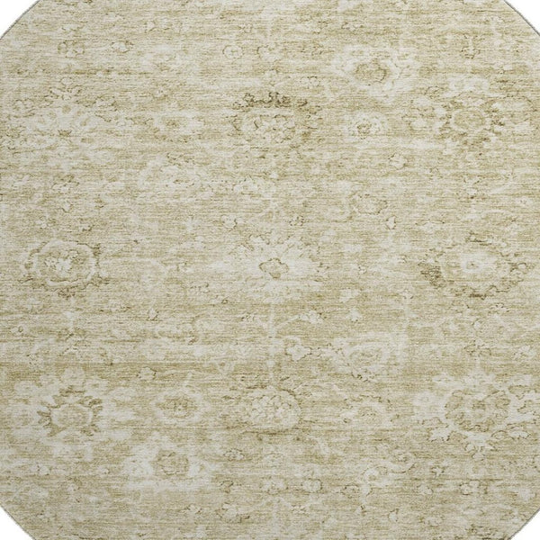 HomeRoots 8' Beige and Brown Damask Washable Round Rug - Durable, UV-Protected, Stylish for Indoor & Outdoor Use 684055