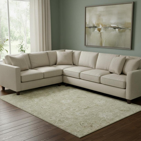 HomeRoots 8' X 10' Durable Beige and Brown Damask Area Rug - Machine-Washable, UV Protected, Cozy Design 684056