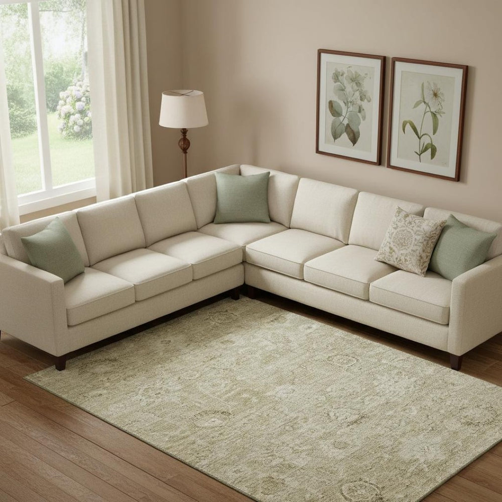 HomeRoots 9' X 12' Beige and Brown Damask Area Rug - Washable, UV-Protected, Durable for Homes with Kids & Pets 684057