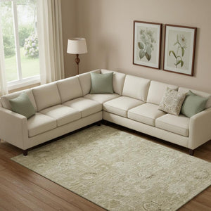 HomeRoots 9' X 12' Beige and Brown Damask Area Rug - Washable, UV-Protected, Durable for Homes with Kids & Pets 684057