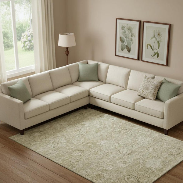 HomeRoots 9' X 12' Beige and Brown Damask Area Rug - Washable, UV-Protected, Durable for Homes with Kids & Pets 684057