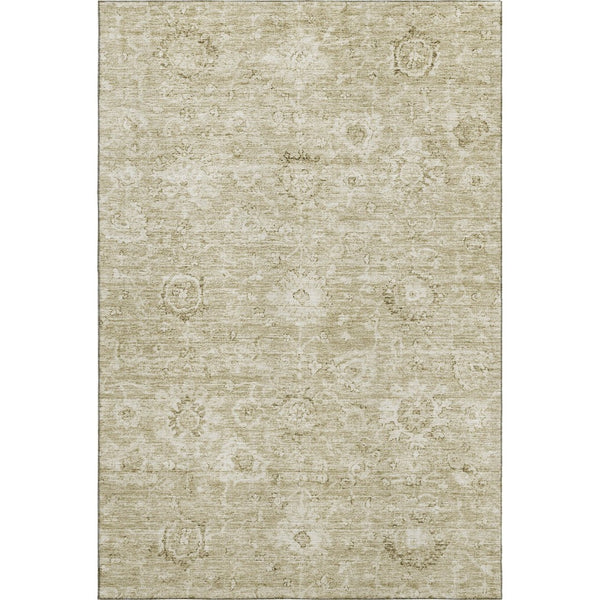 HomeRoots 9' X 12' Beige and Brown Damask Area Rug - Washable, UV-Protected, Durable for Homes with Kids & Pets 684057
