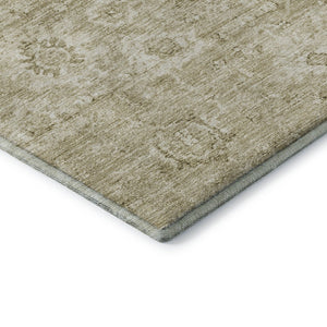 HomeRoots 9' X 12' Beige and Brown Damask Area Rug - Washable, UV-Protected, Durable for Homes with Kids & Pets 684057