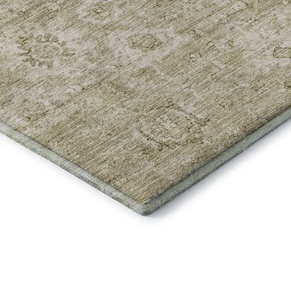HomeRoots 9' X 12' Beige and Brown Damask Area Rug - Washable, UV-Protected, Durable for Homes with Kids & Pets 684057