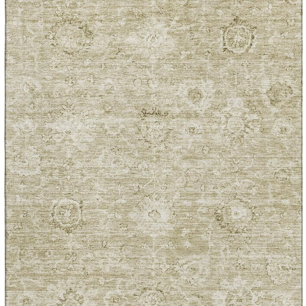 HomeRoots 9' X 12' Beige and Brown Damask Area Rug - Washable, UV-Protected, Durable for Homes with Kids & Pets 684057