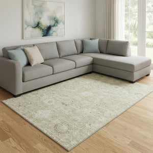 HomeRoots 10' X 14' Beige and Brown Damask Area Rug - Stain-Resistant, UV-Protected, Perfect for Families! 684058