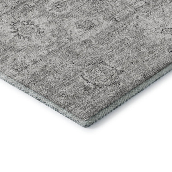 HomeRoots 5' X 8' Gray And Silver Damask Area Rug - Elegant, Washable Design with UV Protection for Durability 684060