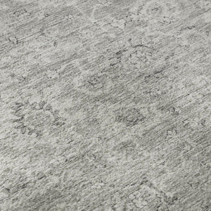 HomeRoots 8' Gray and Silver Damask Round Rug - Washable, UV Protected, Durable with Classic Elegance 684061