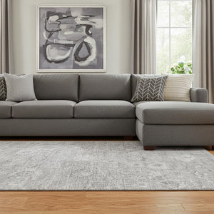 HomeRoots 8' X 10' Gray and Silver Damask Area Rug - Durable, Washable, UV-Protected for Elegant Living Spaces 684062